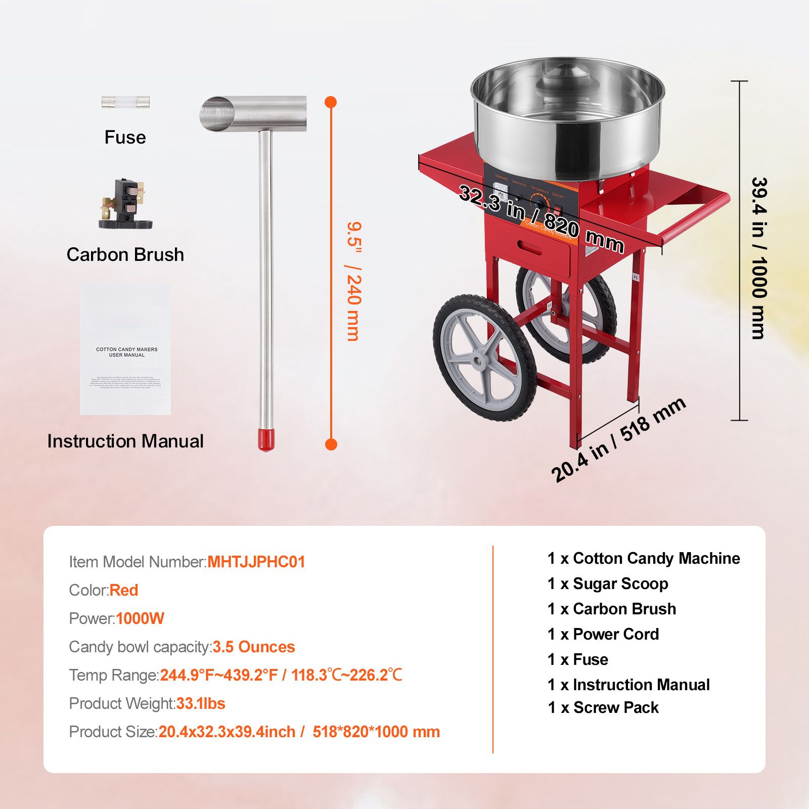 Commercial Cotton Candy Cart - Máquina de Algodão Doce Elétrica com