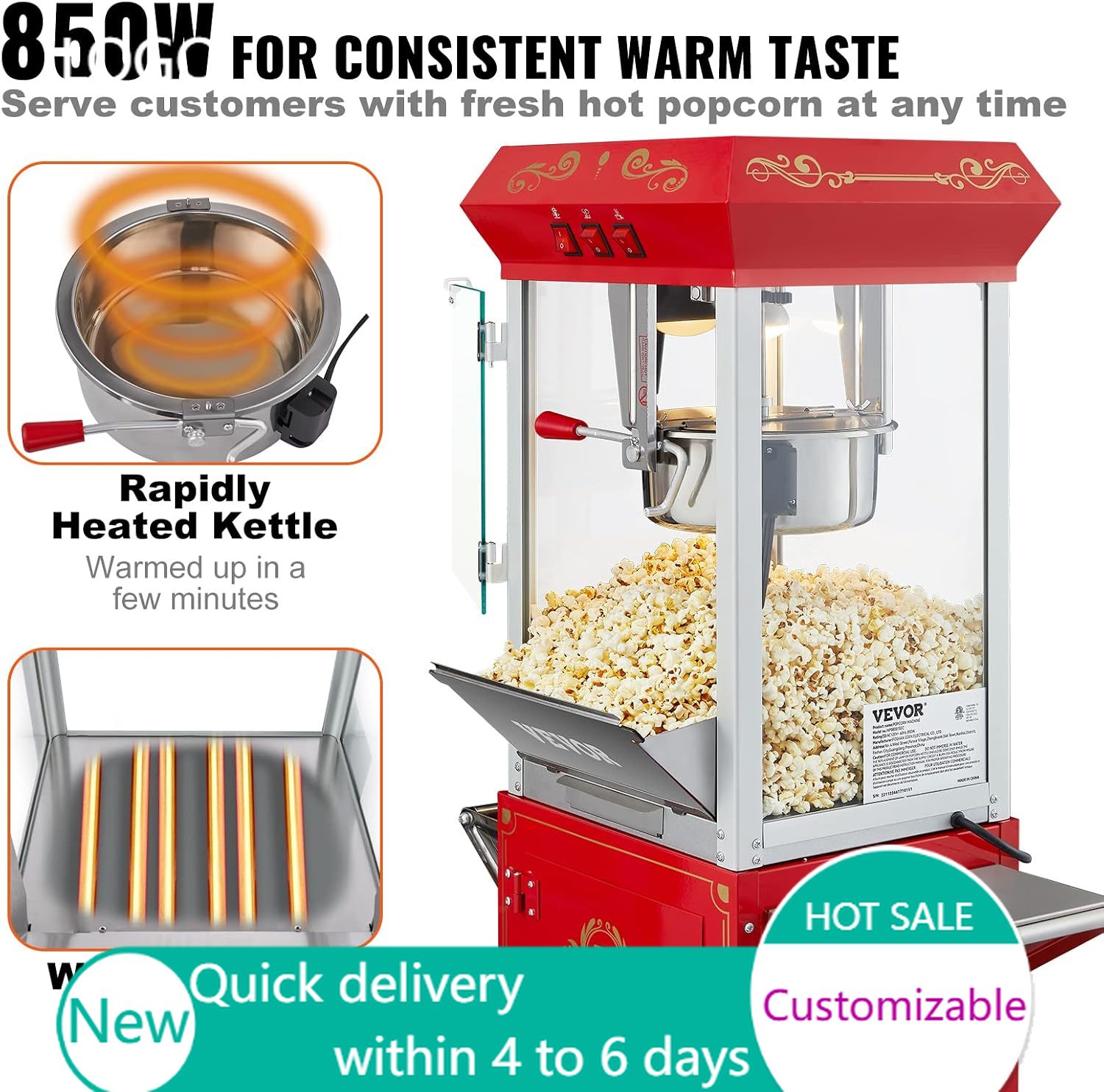 Commercial Popcorn Machine 8Oz Kettle - Máquina de Pipoca Comercial, Caldeira de