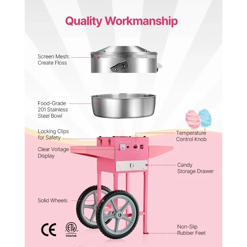 【Premium】Máquina de Algodão Do - Commercial Cotton Candy Cart avaliação e preço