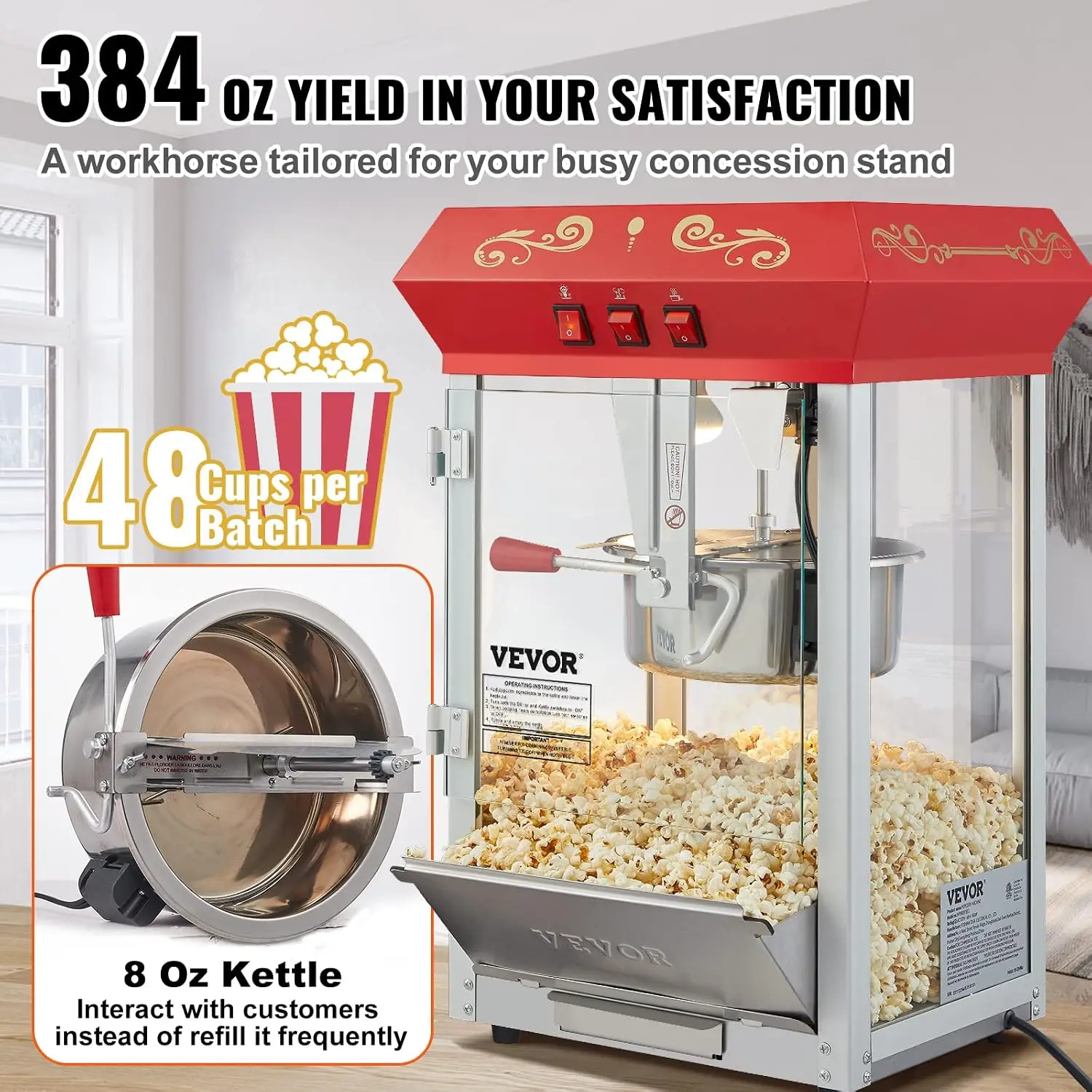 Máquina de Pipoca Comercial, C - Commercial Popcorn Machine 8Oz Kettle avaliação e preço