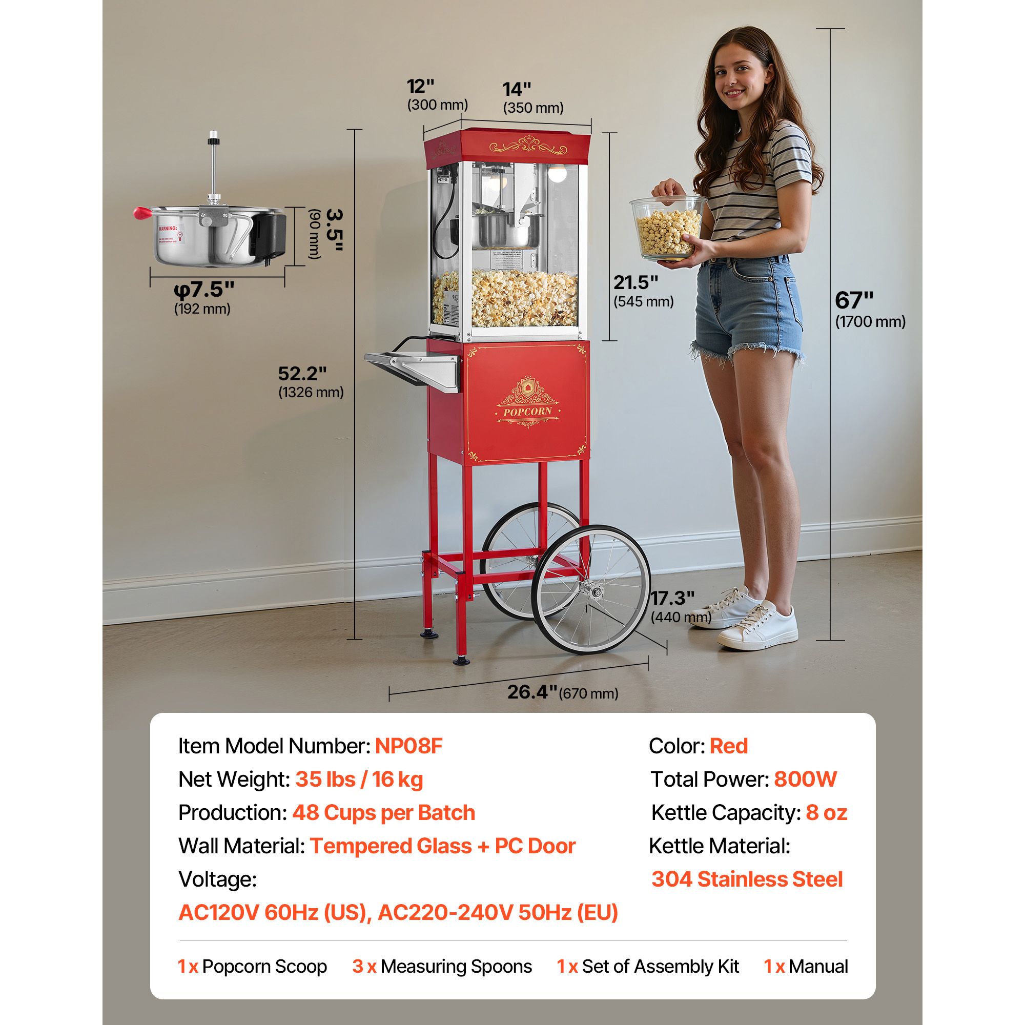 Máquina de Pipoca com Carrinho - Commercial Popcorn Machine 8Oz Kettle avaliação e preço
