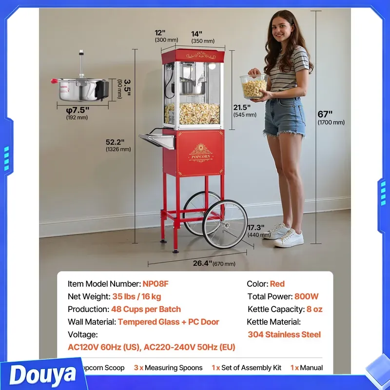 Máquina de Pipoca com Carrinho - Commercial Popcorn Machine 8Oz Kettle avaliação e preço